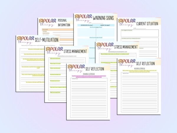 Ultimate Bipolar Therapy Anxiety Mood swings Manic Depressive DBT Recovery Mental Health Planner Printable Digital Download Happy