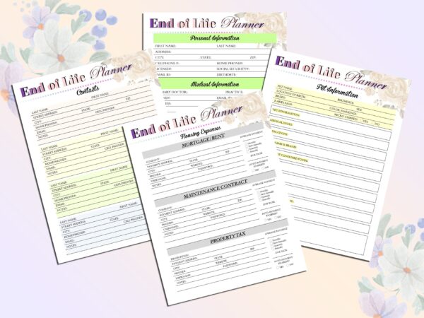 End of Life Planner Printable Final Preparations Emergency Funeral Death Estate Planning Will Information When I Die Final Wishes Digital